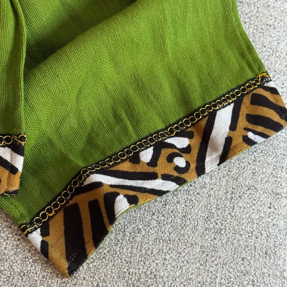 Green Cotton Scarf with Tribal Print Trim Lightweight Accessory 35
